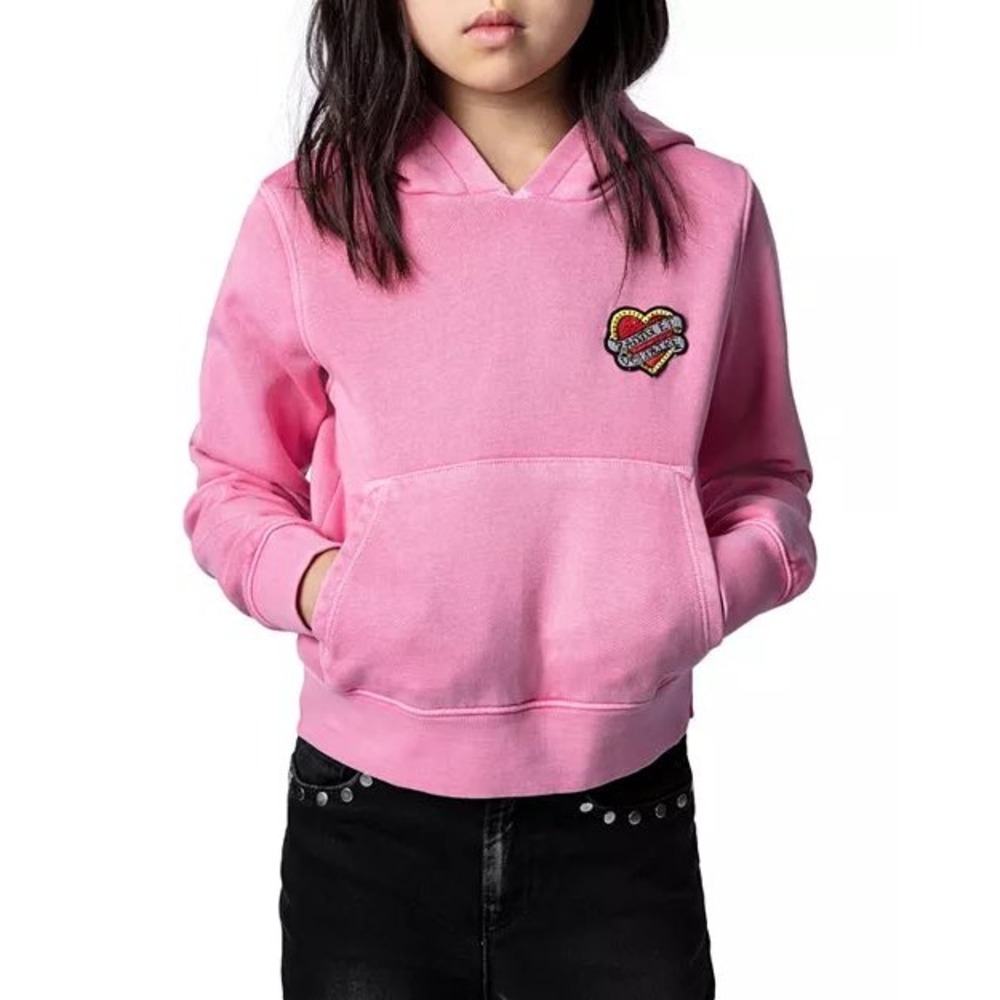 Zadig & Voltaire Girls Pink Heart‎ Patch Hoodie Sweatshirt Size 12 XS
